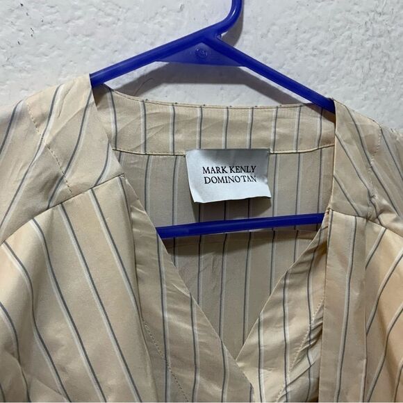 Mark Kenly Domino 100% linen Tan Striped/Top, Size 40 - Picture 4 of 10